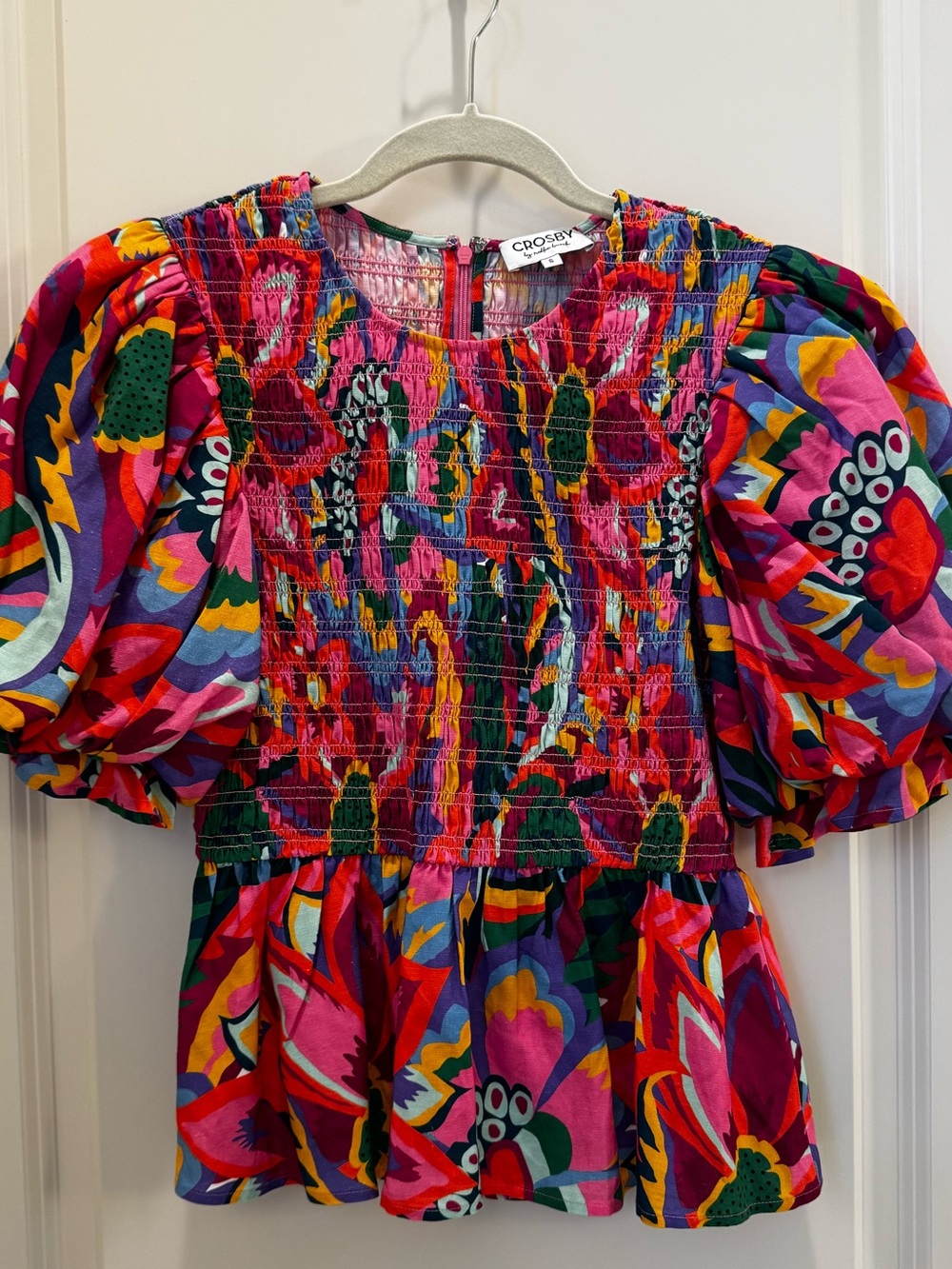 CROSBY by Mollie Burch Multicolor Floral Smocked Puff-Sleeve Top